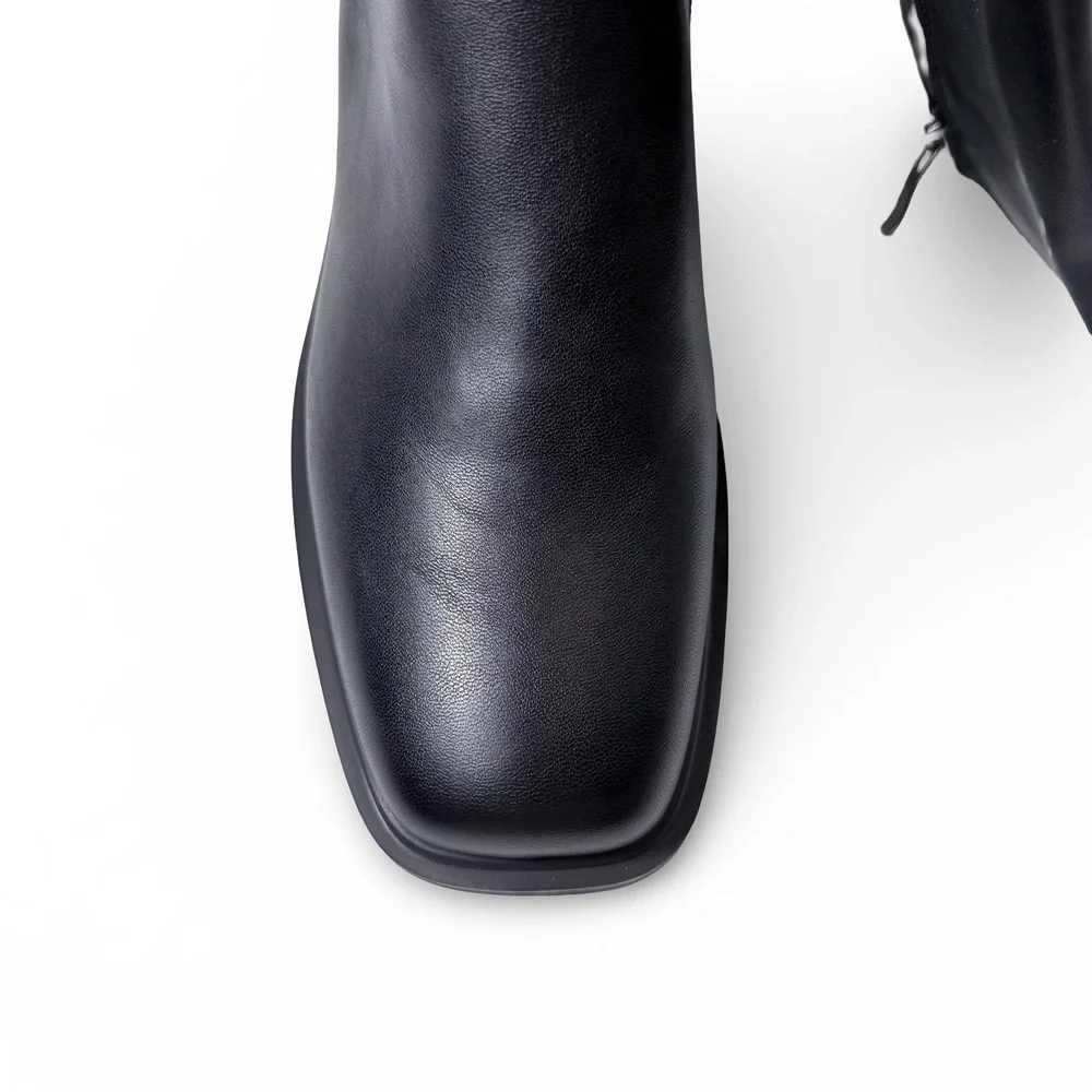QIY Black PU Knee High Square Toe Block Heel Slouchy Boots Womens 9.5 New